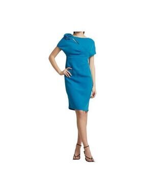 TERI JON by Rickie Freeman Blue Flower shoulder Crepe Cocktail Dress size 6 NWT